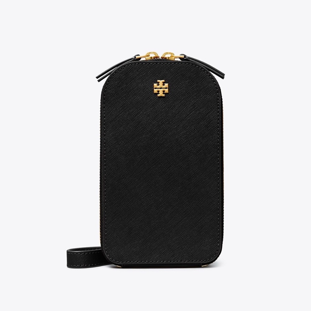 $298 Tory Burch Emerson Black Saffiano Leather Phone Crossbody Bag